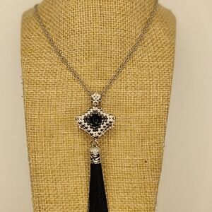 Handcrafted Black & Silver Tassel Pendant Necklace